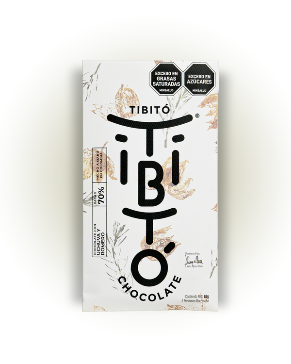 Chocolate oscuro 70 % cacao con uchuva y romero
