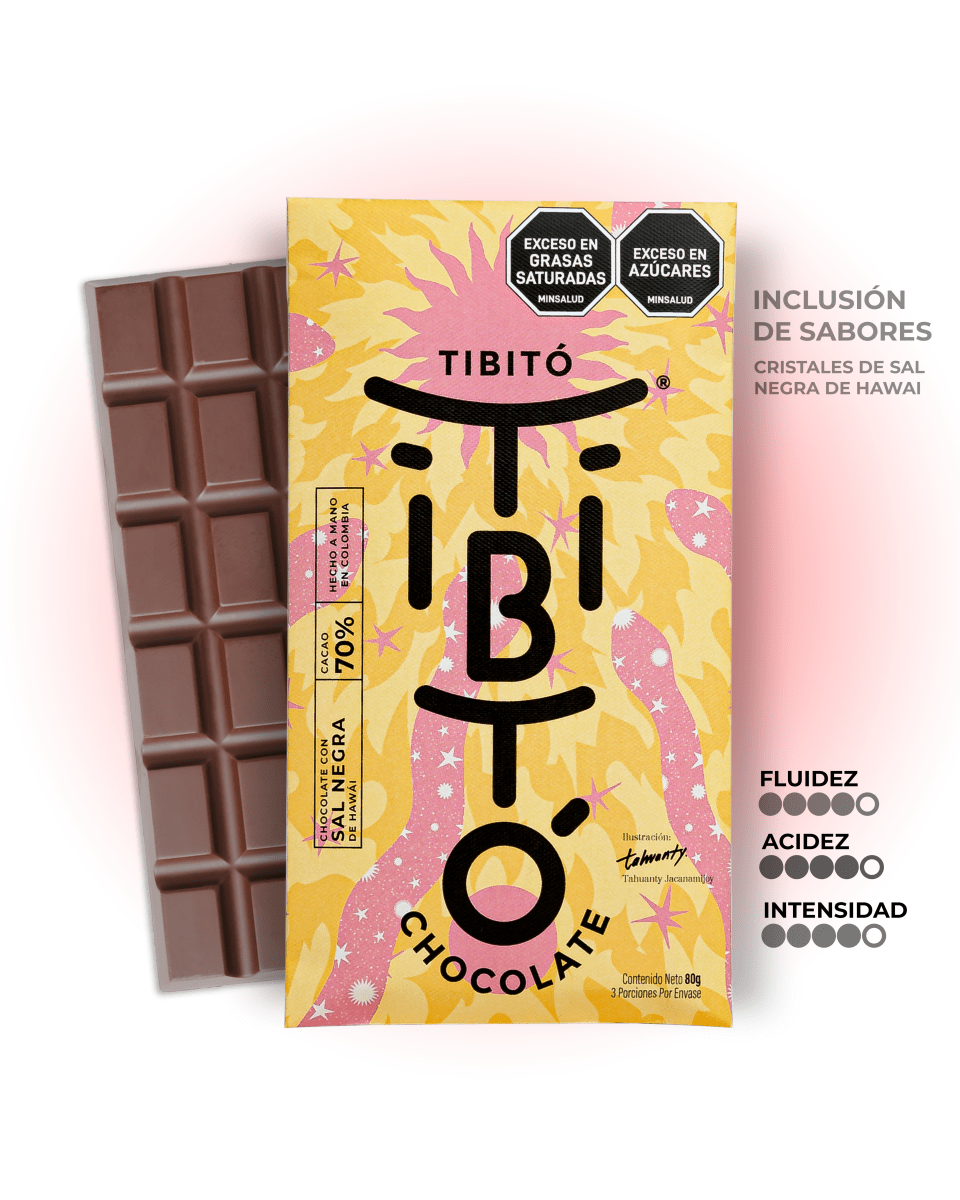 Chocolate oscuro 70% cacao con sal negra - Tibitó