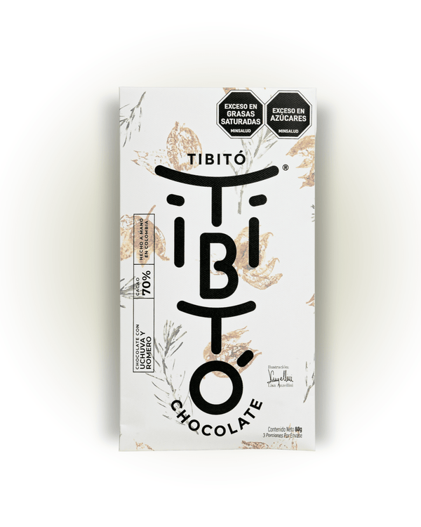 Chocolate oscuro 70 % cacao con uchuva y romero