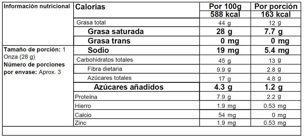 
                  
                    Chocolate oscuro Sin azúcar 74% cacao
                  
                