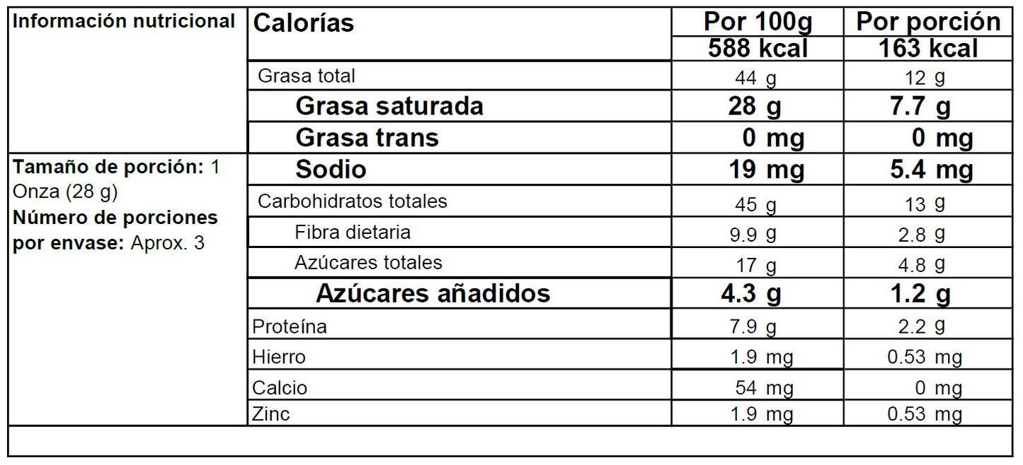 
                  
                    Chocolate oscuro Sin azúcar 74% cacao
                  
                